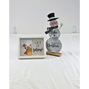 Festive Christmas Décor – Snowman Accent & Sparkle Let It Snow Frame